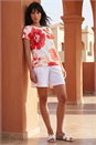 Orange Floral Print Embellished Knit Top, Image 1 of 4