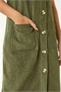 Khaki Corduroy Pinafore Midi Dress, Image 6 of 6