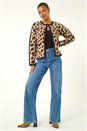 Natural  Animal Print Knit Cardigan, Image 2 of 5