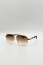 Brown SVNX Brown Retro Square Navigator Sunglasses in Brown, Image 3 of 5
