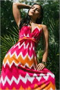 Fuchsia Petite Aztec Print V-Neck Maxi Dress, Image 1 of 7