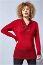 Red V-Neck Overlap Button Detail Jumper, Image 1 of 4