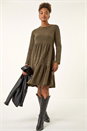 KHAKI Textured Frill Dress, Image 1 of 5