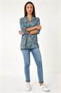 Blue V-Neck Pleat Front Jersey Top, Image 2 of 5