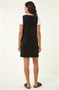 Black Cotton V-Neck Button Pocket Dress, Image 4 of 6
