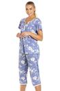 Light Blue Camille Lingerie Light Blue Lightweight Floral Capri Pyjama Set, Image 2 of 5
