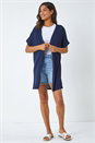 Navy Short Sleeve Longline Cardigan, Image 1 of 5