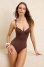 Brown WOVCOR Brown Underwired V Neck Tie Strap Swimsuit, Image 1 of 3