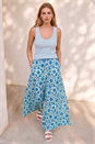 Blue Floral Print Textured Palazzo Trouser, Image 2 of 4