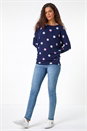Navy  Spot Print Snit Top, Image 2 of 5