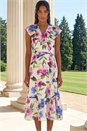 White Floral Frill Wrap Midi Dress, Image 2 of 4