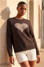 Chocolate Contrast Stitch Heart Jumper, Image 1 of 4