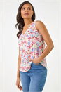 Blue Floral Print Bar Back Vest Top, Image 4 of 5