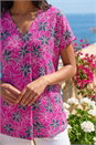 Magenta Floral Print Pleat Front Stretch Top, Image 4 of 4