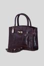 Wine Genuine Leather Structured Handbag with Detachable Crossbody Strap, Image 2 of 4