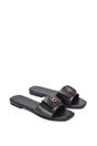 Black XY LONDON Black 'Leigh' Open Toe Foldover Buckle Slip On Flat Slider Mules, Image 4 of 5