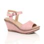 Light Pink AJVANI Light Pink High Wedge Heel Ankle Strap Cork Sandals, Image 1 of 6