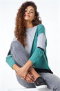 Green  Colour Block Round Neck Jumper, Image 1 of 5