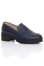 Navy Blue Flat Chunky Heeled Penny Loafers, Image 1 of 5