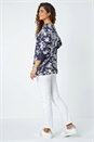 Navy Floral Lace Trim Stretch Top, Image 3 of 5