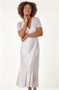 Silver Sequin Frill Hem Midi Dress, Image 4 of 5