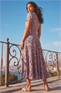 Pink Floral Ruched Midi Dress, Image 3 of 4