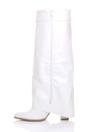 White AJVANI White High Block Heel Pointed Toe Fold Over Knee Boots, Image 3 of 4