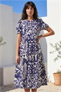 Blue Abstract Print Midi Shirt Dress, Image 3 of 4