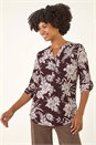 Burgundy Floral Puff Print Stretch Shirt, Image 1 of 5