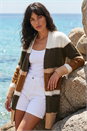 Khaki Colour Block Longline Knit Cardigan, Image 1 of 4