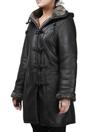 Black Womens Shearling Hooded Duffle Coat-Lile, Image 3 of 6