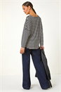 Black Relaxed Stripe Print Long Sleeve Stretch Top, Image 3 of 5
