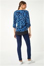 Blue Animal Print Contrast Border Print Top, Image 3 of 5