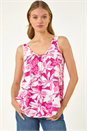 PINK Floral Print Stretch Vest Top, Image 2 of 5