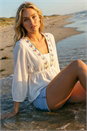 Ivory  Dusk Embroidered V-Neck Blouse, Image 2 of 4