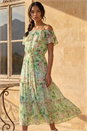 Mint Floral Bardot Midi Dress, Image 2 of 4