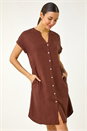 Chocolate Linen Blend Shift Dress, Image 1 of 5