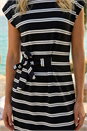 Black Stripe Tie Side Stretch Midi Dress, Image 4 of 4