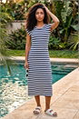 Navy  Stripe Crochet Midi Dress, Image 2 of 4