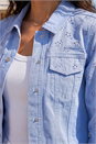 Denim Cotton Blend Broderie Sleeve Jacket, Image 4 of 4