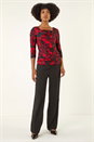 Red Printed Cowl Neck Stretch Top, Image 2 of 5