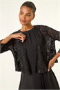 Black Glitter Sequin Lace Top, Image 2 of 5
