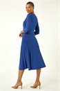 Royal Blue Stretch Crossover Midi Dress, Image 3 of 5