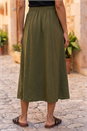 Khaki Air Flow Button Front Tie Midi Skirt, Image 3 of 4