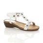 White AJVANI White Low Wedge Heel Strappy T-Bar Flower Slingback Sandals, Image 1 of 6