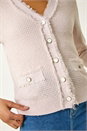 Light Pink Fringe Button Knit Cardigan, Image 5 of 7