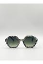 Grey Pale grey tortoiseshell oversized hexagon Sunglasses, Image 1 of 5