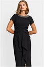 Black Embellished Stretch Twist Waist Ruched Dress, Image 1 of 4