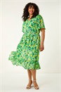 Green Curve Floral Button Detail Midi Dress, Image 1 of 5