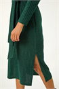 Dark Green Stretch Ribbed Knit Midi Dress, Image 5 of 5